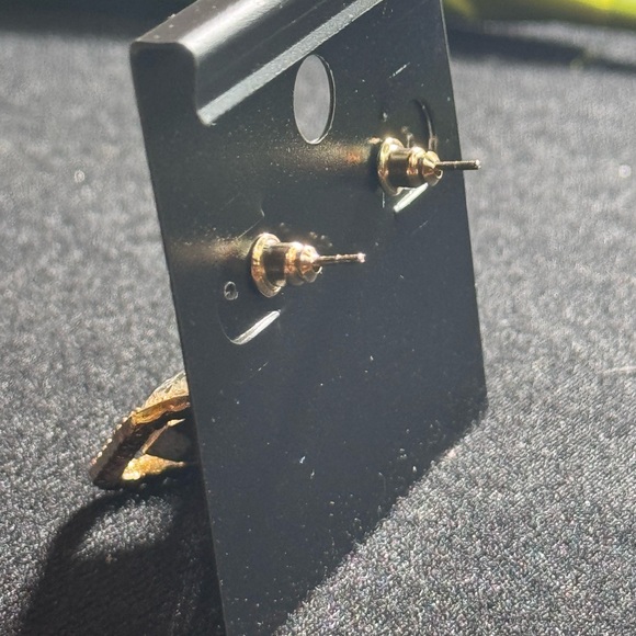 Saks Fifth Avenue Crystal Gold Statement Earrings 1.5in - Picture 13 of 14